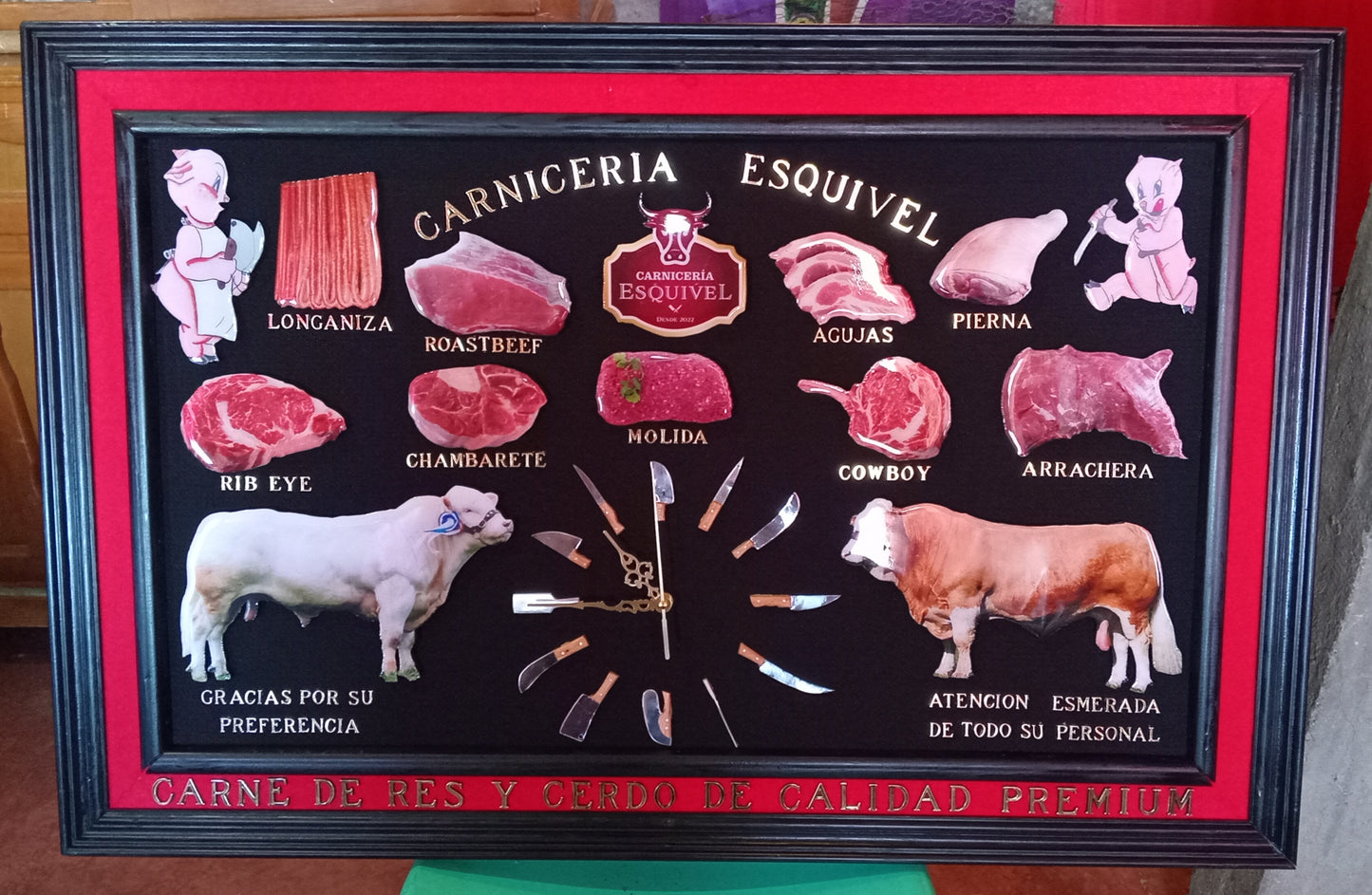 Reloj Artesanal Para Carnicería Medida 90x60 cms
